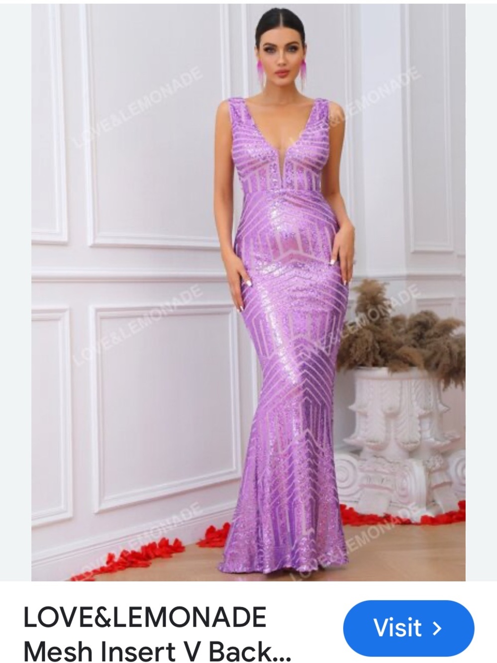 LOVE&LEMONADE Lavender Sequin V-Neck Mermaid Prom Dress